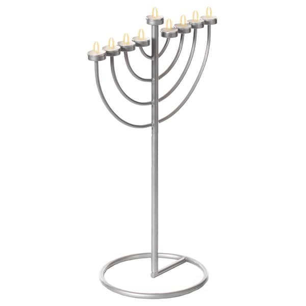 Vintiquewise Small Modern Silver 9 Branch Lighting Thin Pipe Hanukkah Menorah, Metal-Aluminum QI004118.SI.S - main